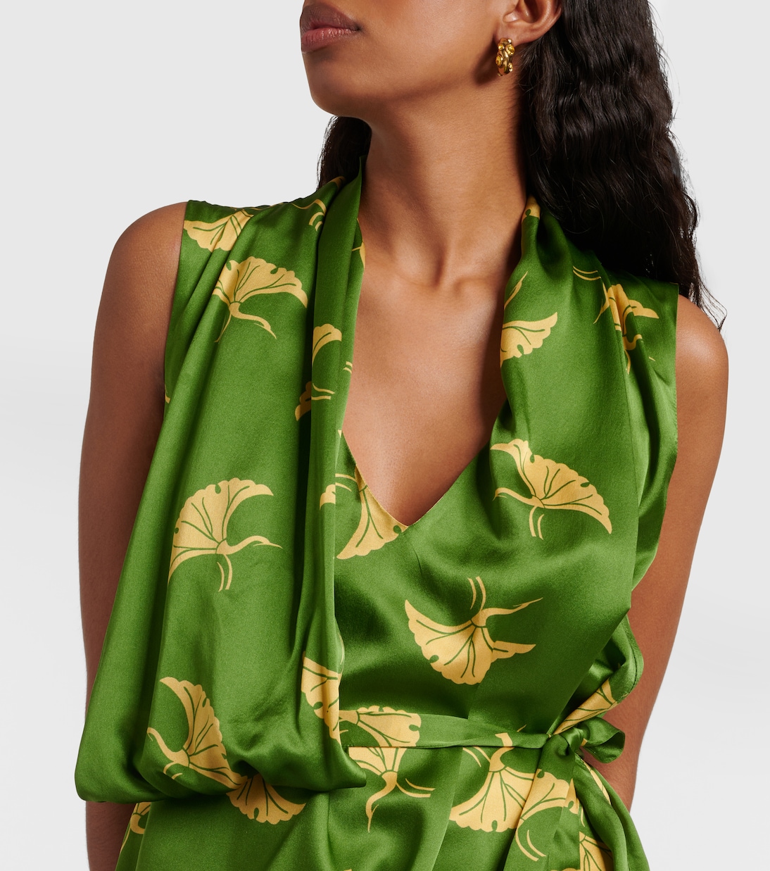 Abito midi in raso di seta con stampa | Dries Van Noten