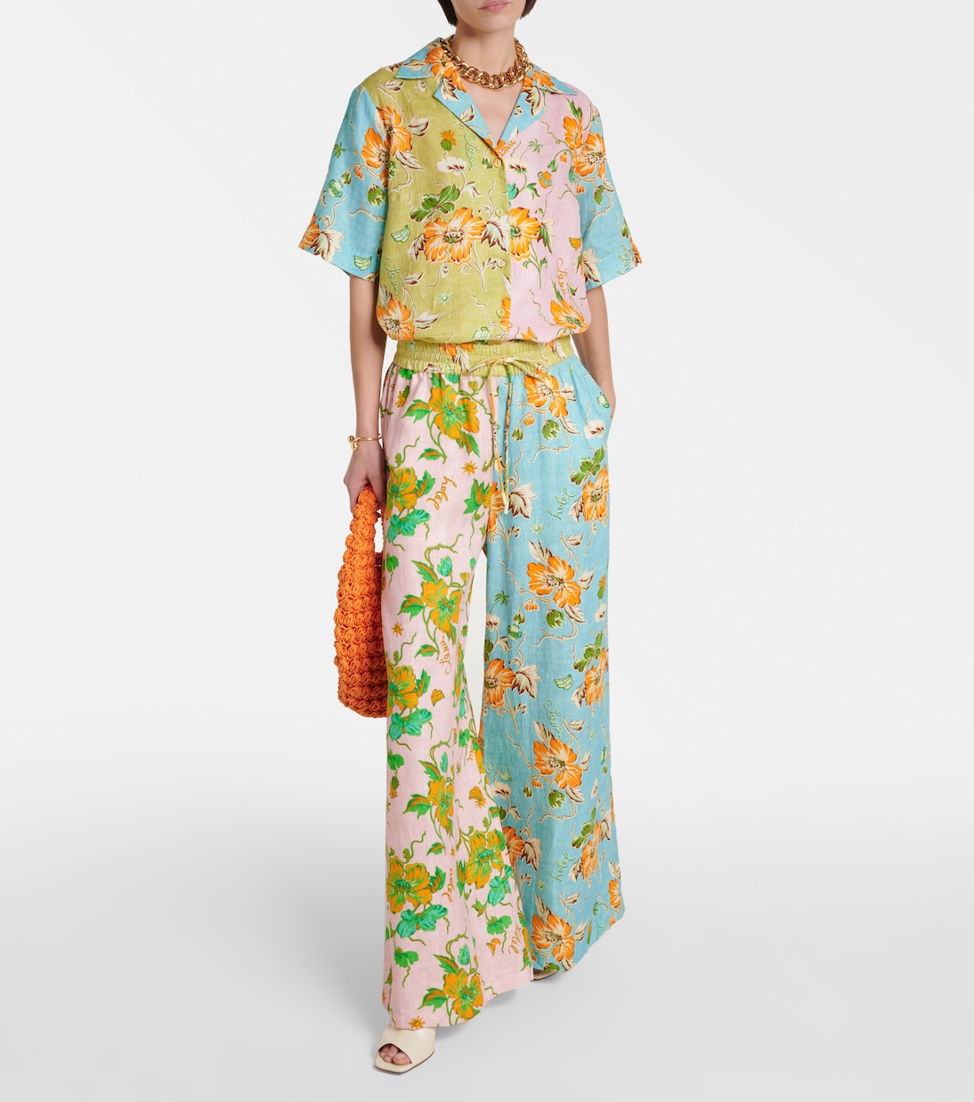 Pantalones anchos de lino floral | Alémais