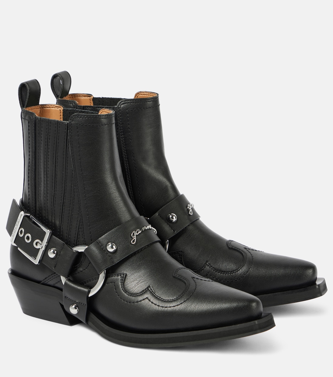 Bottines santiags brodées en cuir synthétique | Ganni