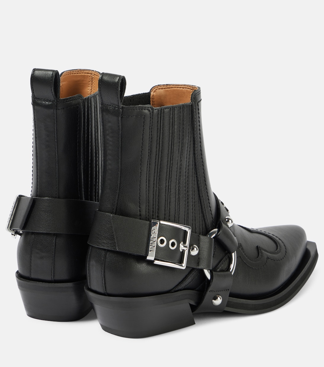 Bottines santiags brodées en cuir synthétique | Ganni