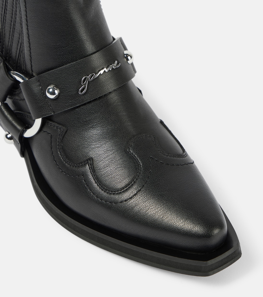 Bottines santiags brodées en cuir synthétique | Ganni