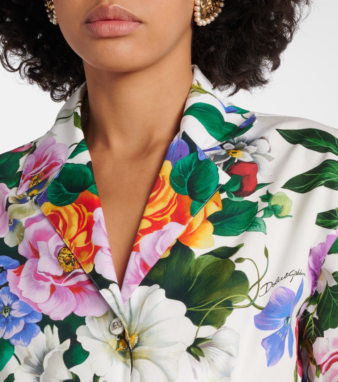 Chemise raccourcie en coton à fleurs | Dolce&Gabbana