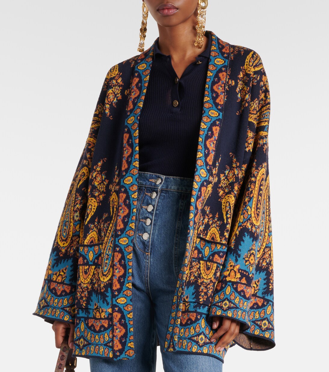 Jacquard cotton-blend wrap cardigan | Etro