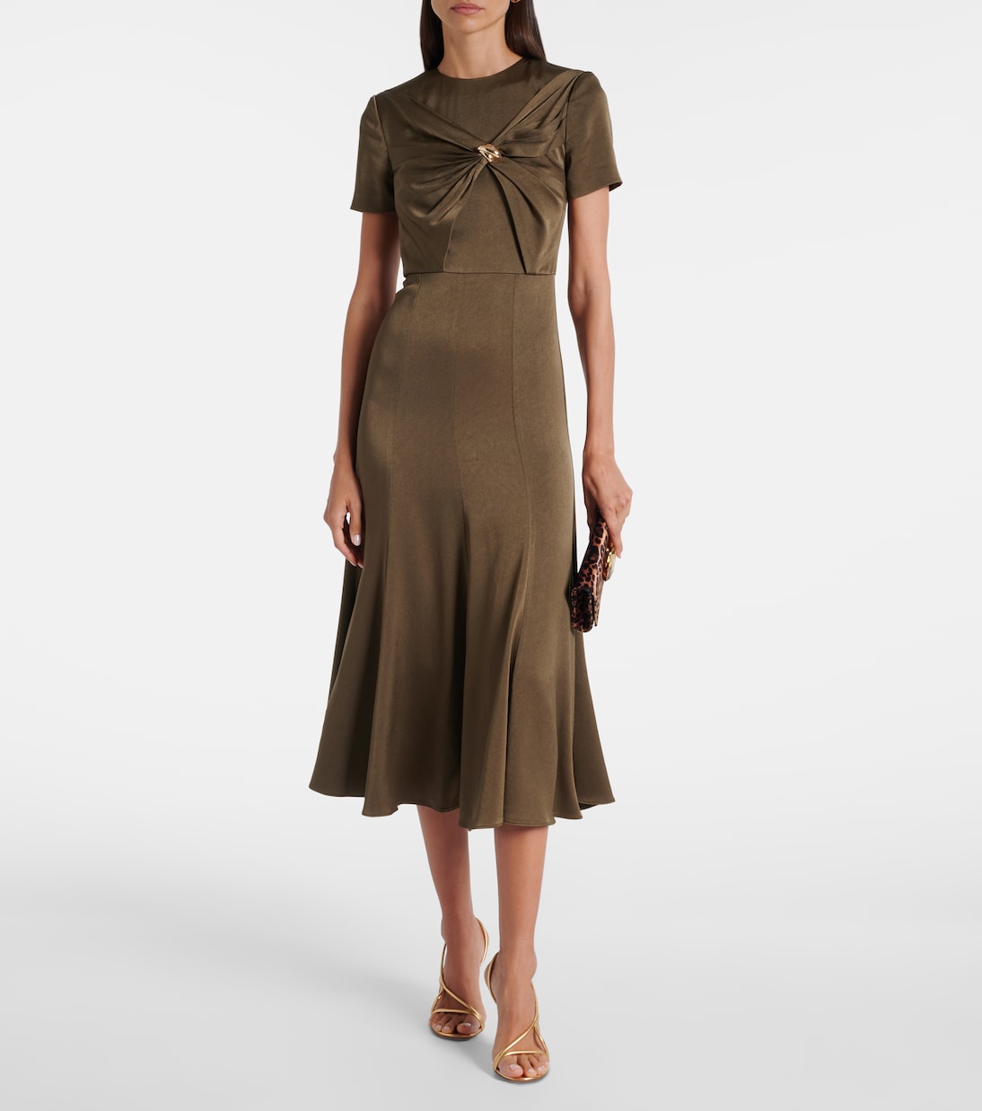 Gathered crêpe satin midi dress | Roland Mouret