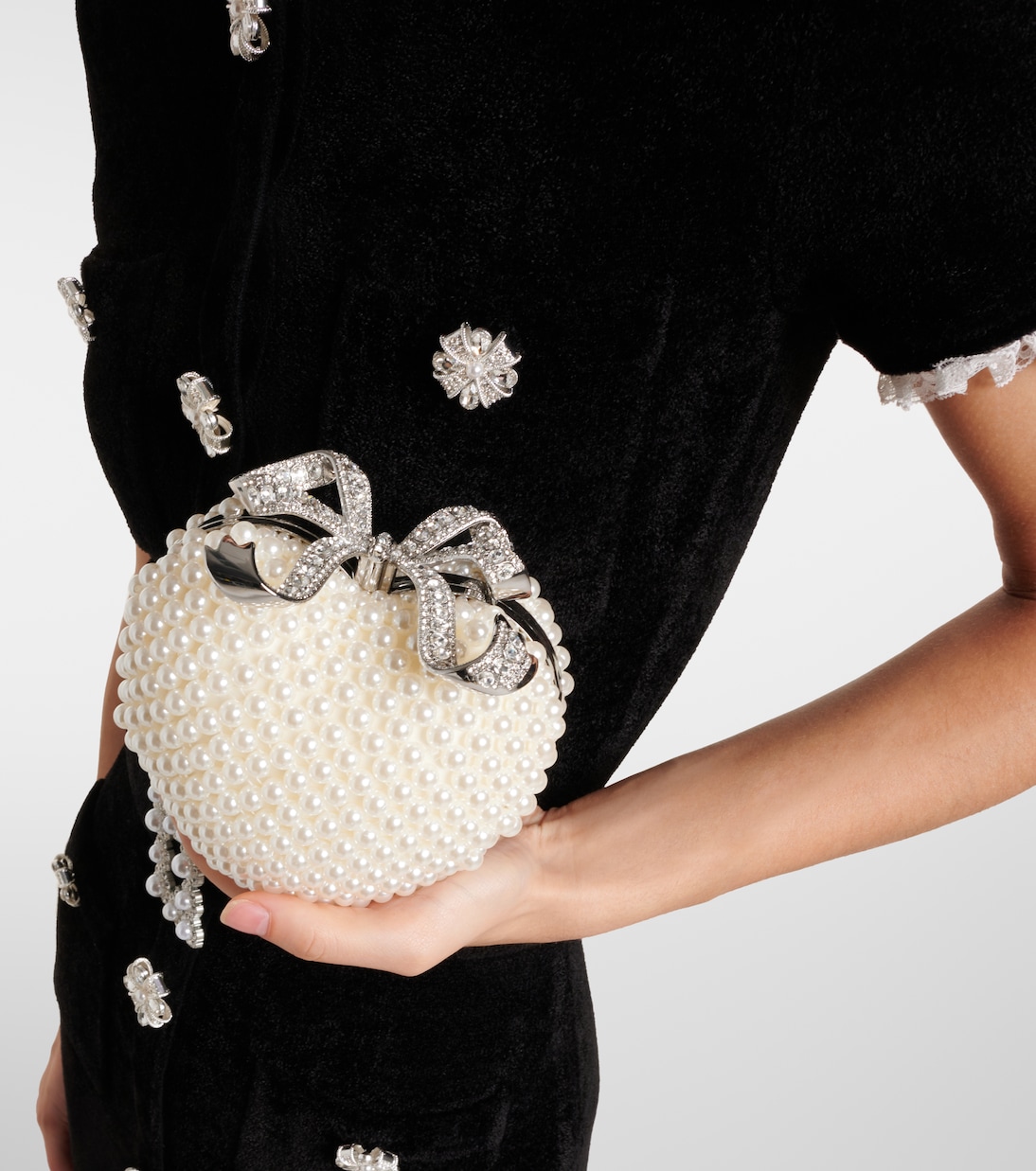 Heart Mini faux pearls-embellished clutch | Self-Portrait