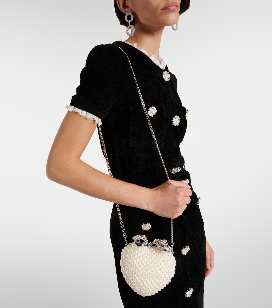 Heart Mini faux pearls-embellished clutch | Self-Portrait