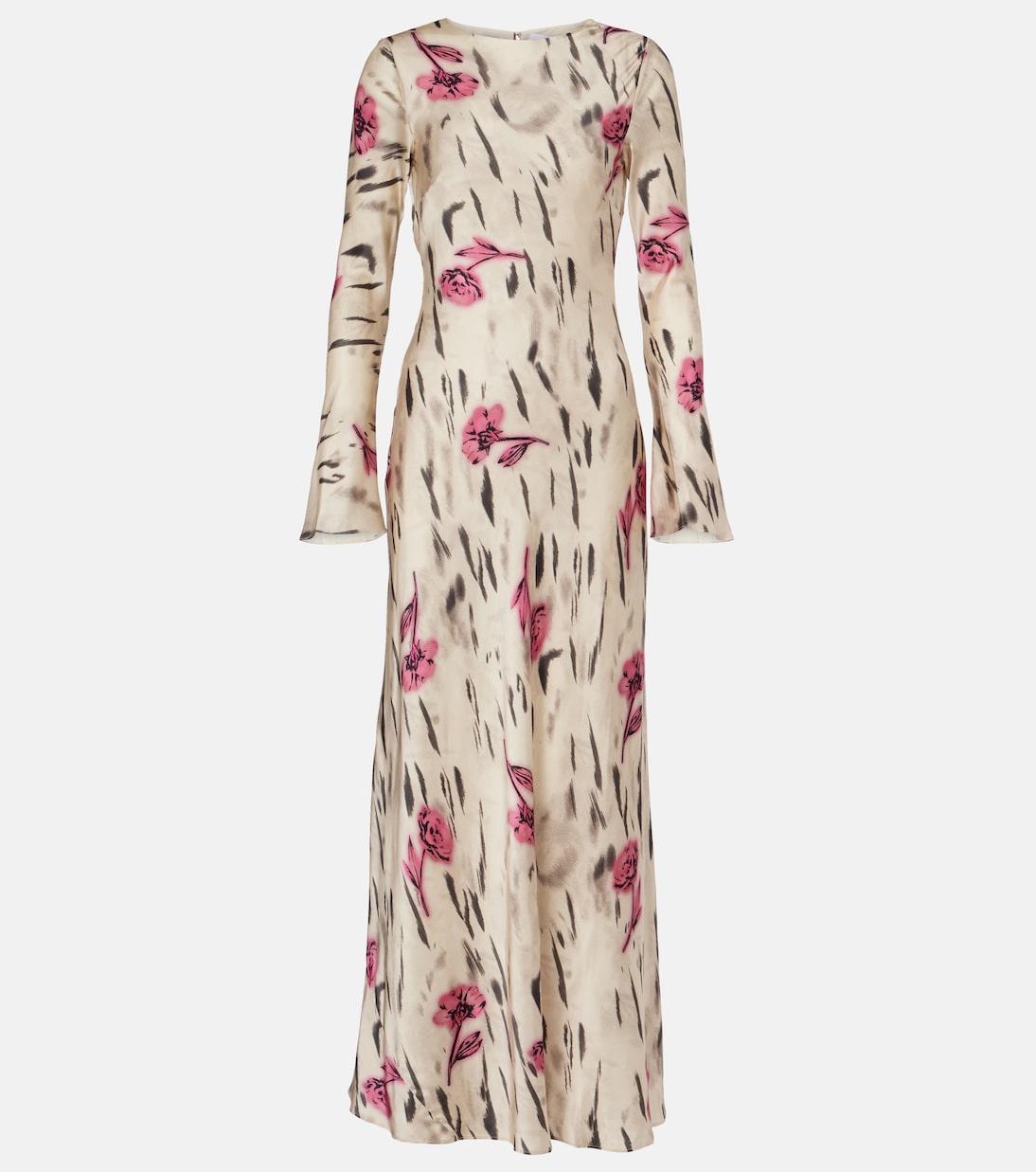 Robe longue en satin à fleurs | Ganni