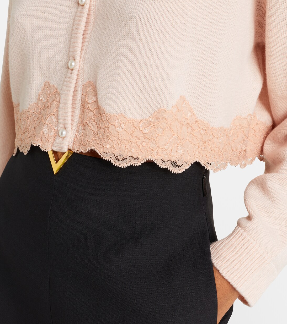 Cárdigan de lana virgen cropped con encaje | Valentino