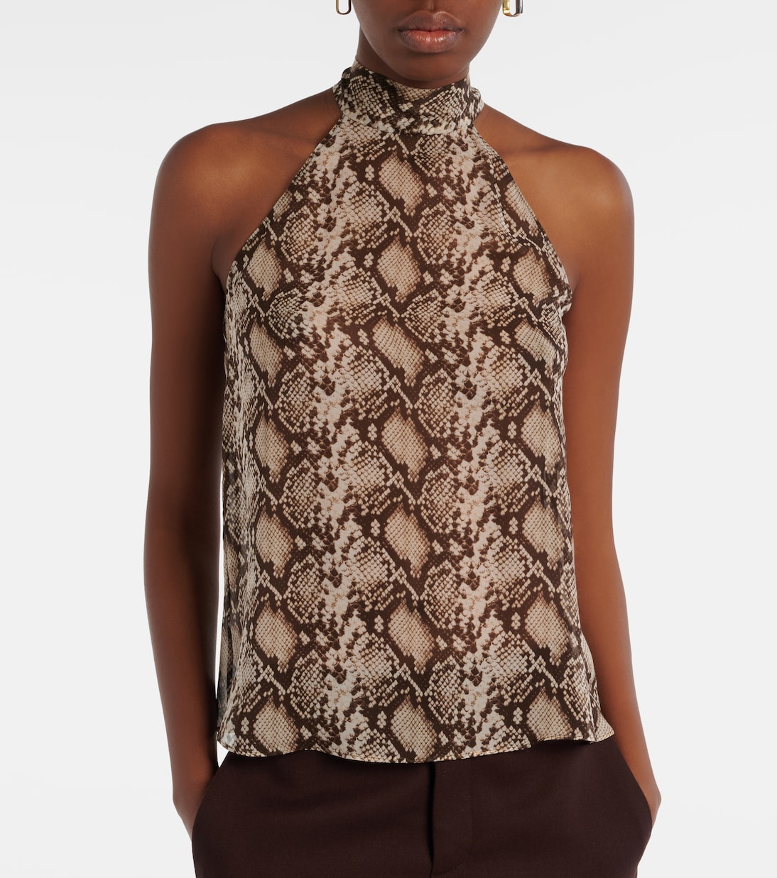 Alla 스네이크 프린트 홀터넥 실크 탑 | Nili Lotan