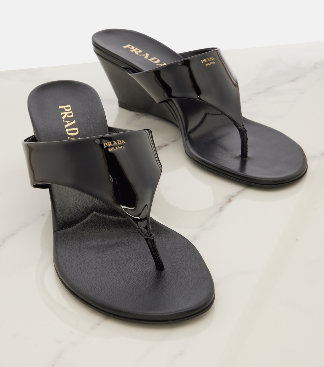 Patent leather thong sandals | Prada