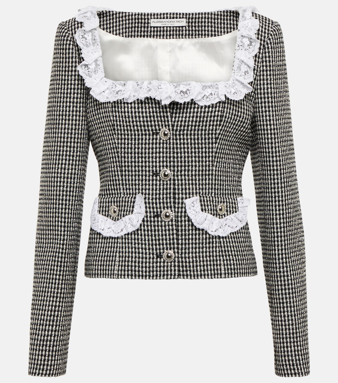 Veste en tweed à carreaux et dentelle | Alessandra Rich