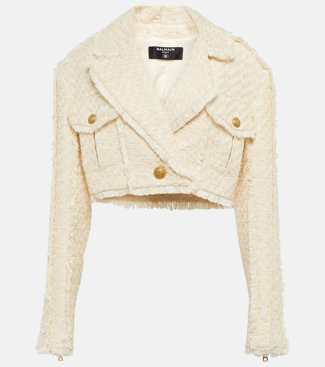 Giacca cropped in tweed di misto cotone | Balmain