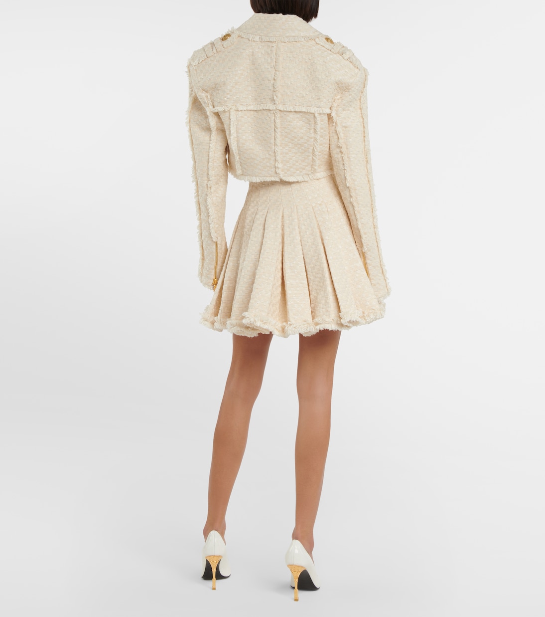 Giacca cropped in tweed di misto cotone | Balmain