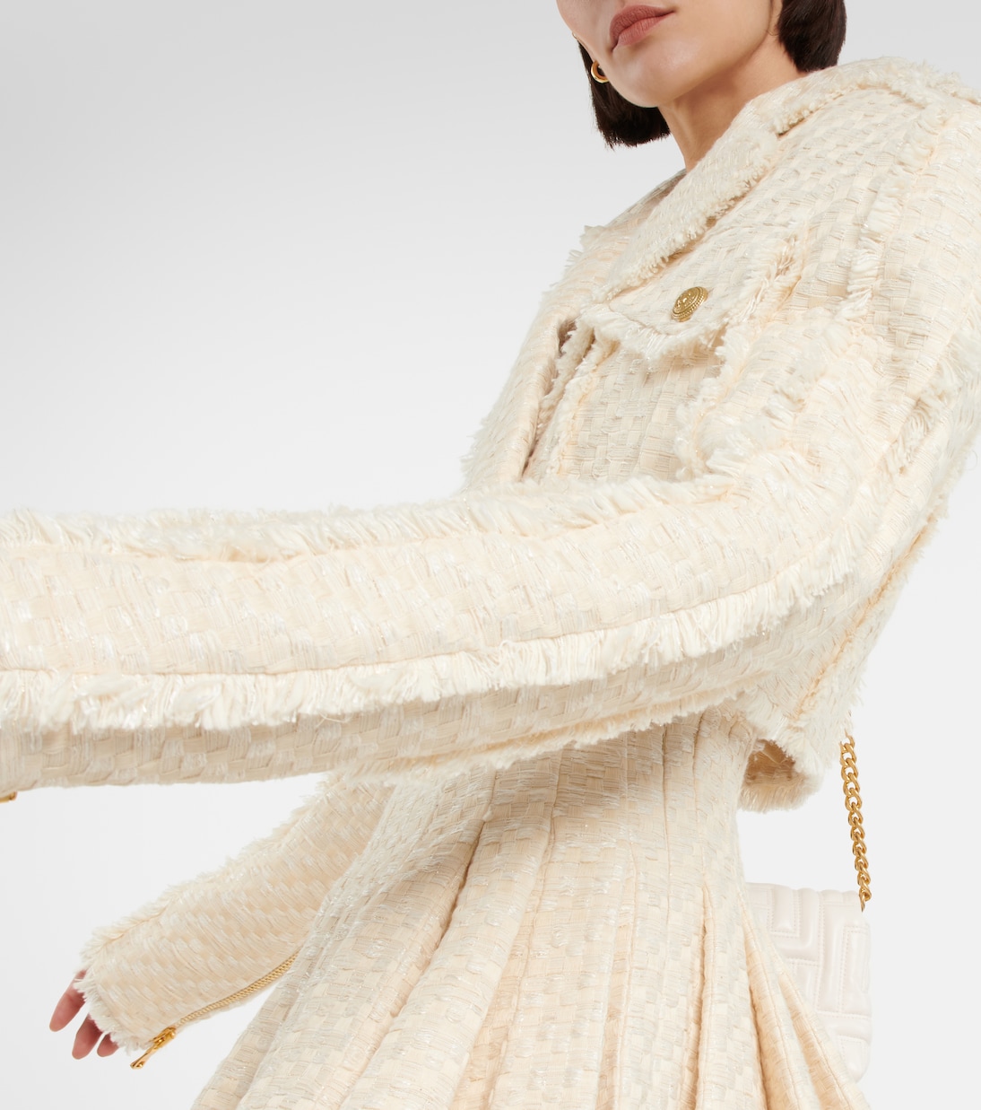 Giacca cropped in tweed di misto cotone | Balmain