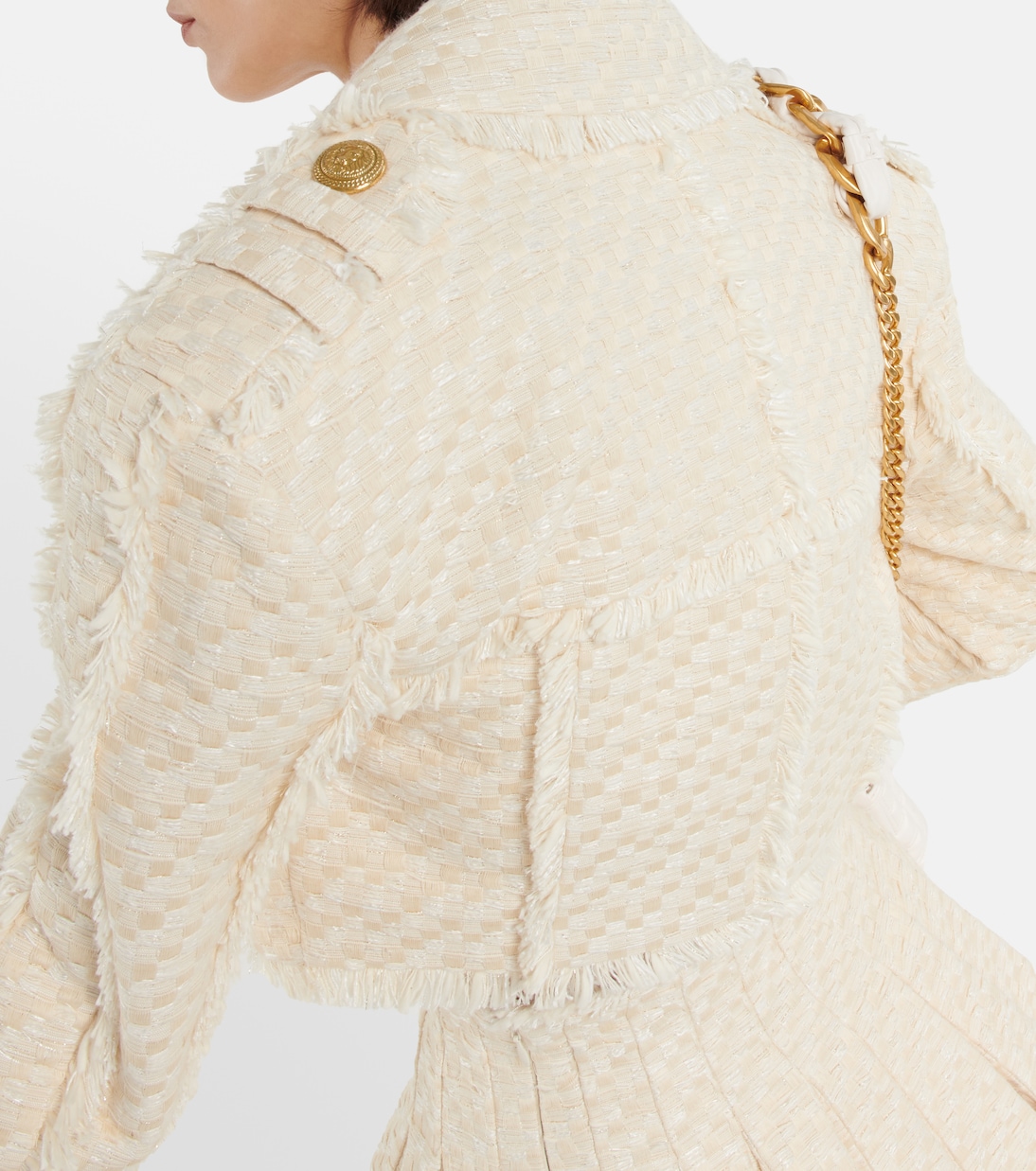 Giacca cropped in tweed di misto cotone | Balmain