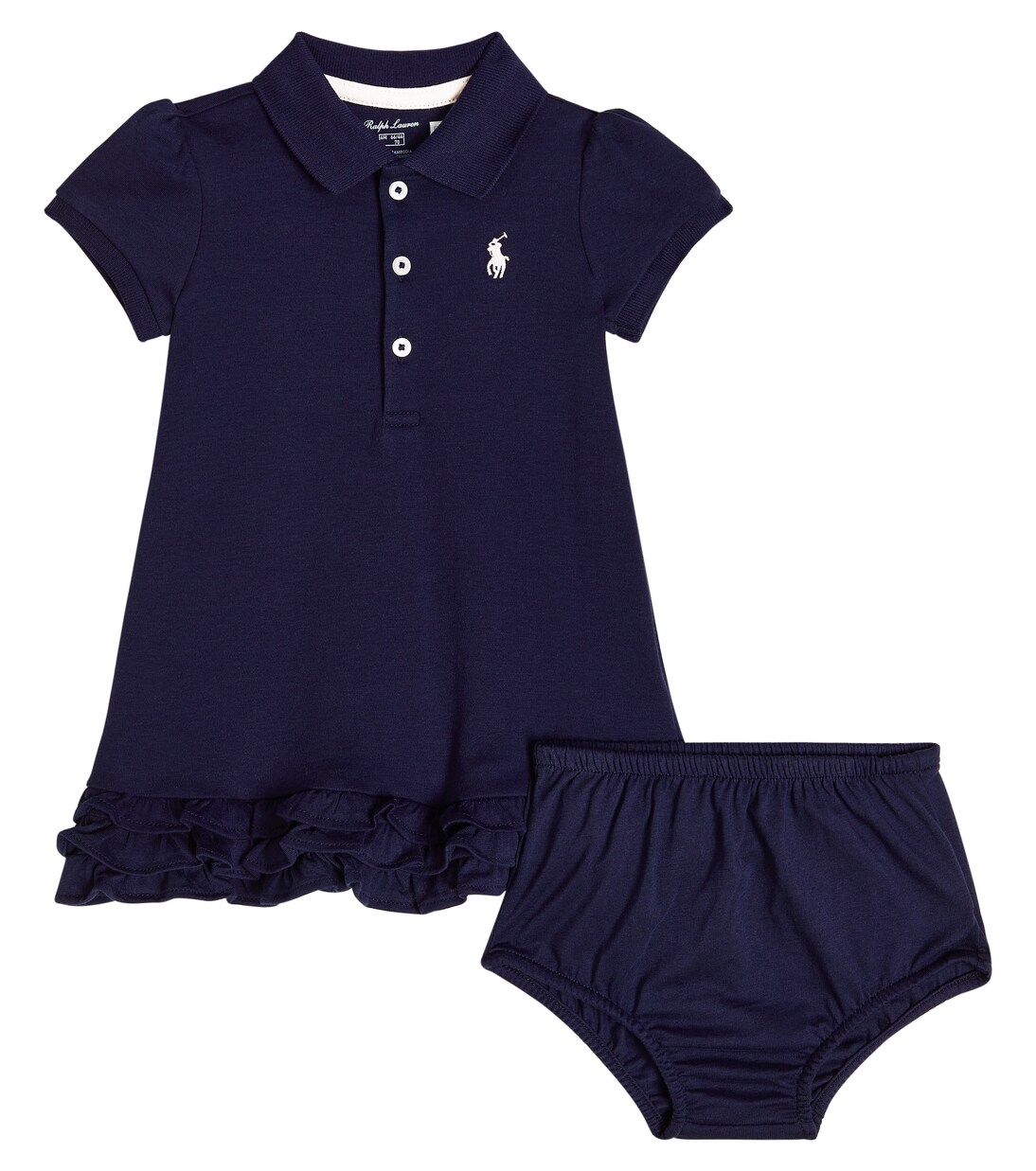 Baby cotton dress and bloomers set in blue - Polo Ralph Lauren Kids |  Mytheresa