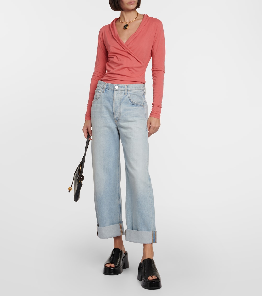 Meri cotton-blend wrap top | Velvet