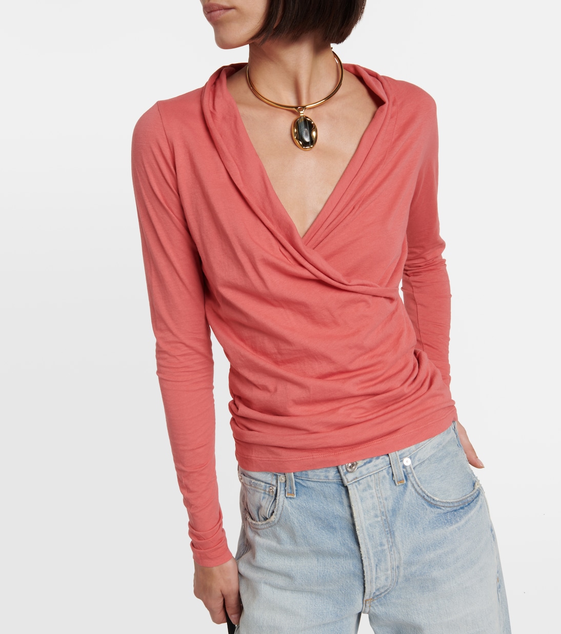 Meri cotton-blend wrap top | Velvet