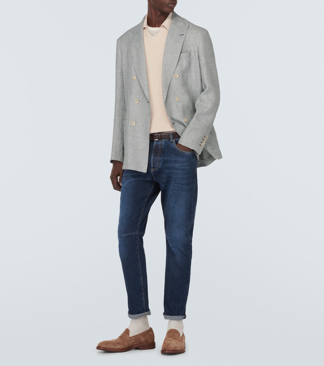 Houndstooth linen blazer | Brunello Cucinelli