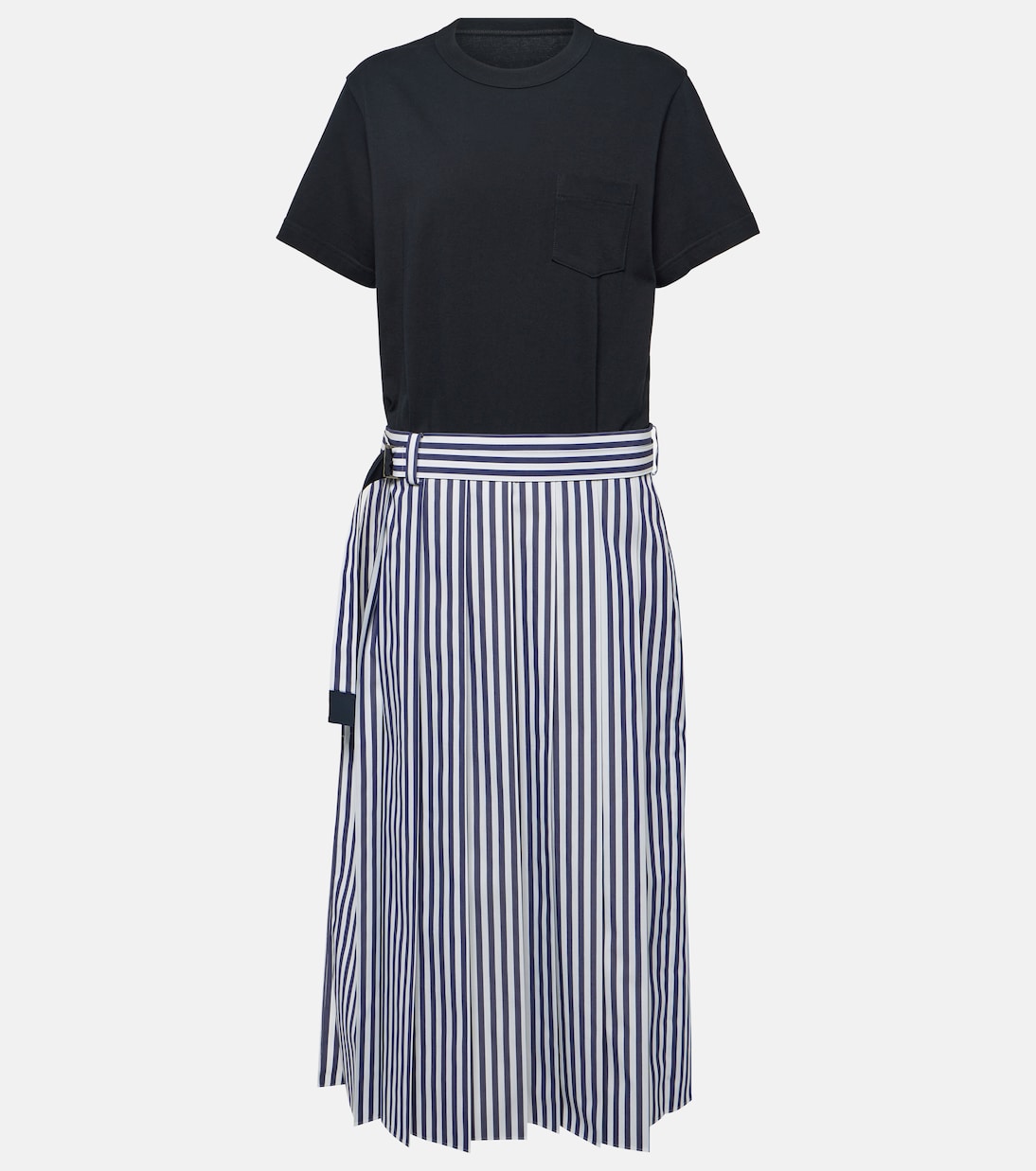 Pleated cotton poplin midi dress | Sacai