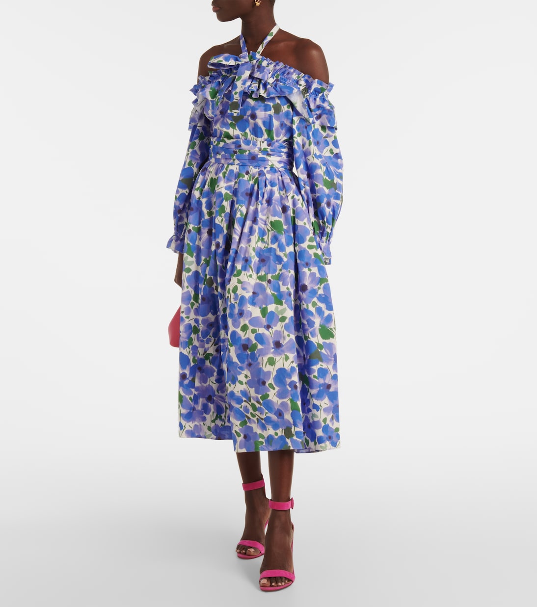 Jupe midi en coton mélangé à fleurs | Carolina Herrera