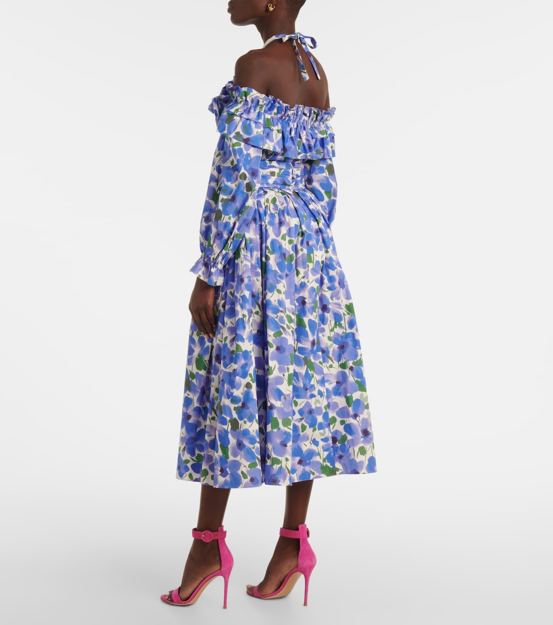 Jupe midi en coton mélangé à fleurs | Carolina Herrera