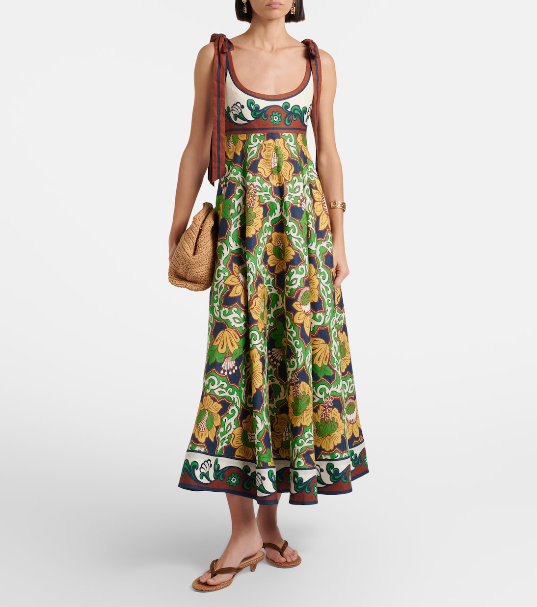 Liana Ballet printed linen midi dress | Alémais