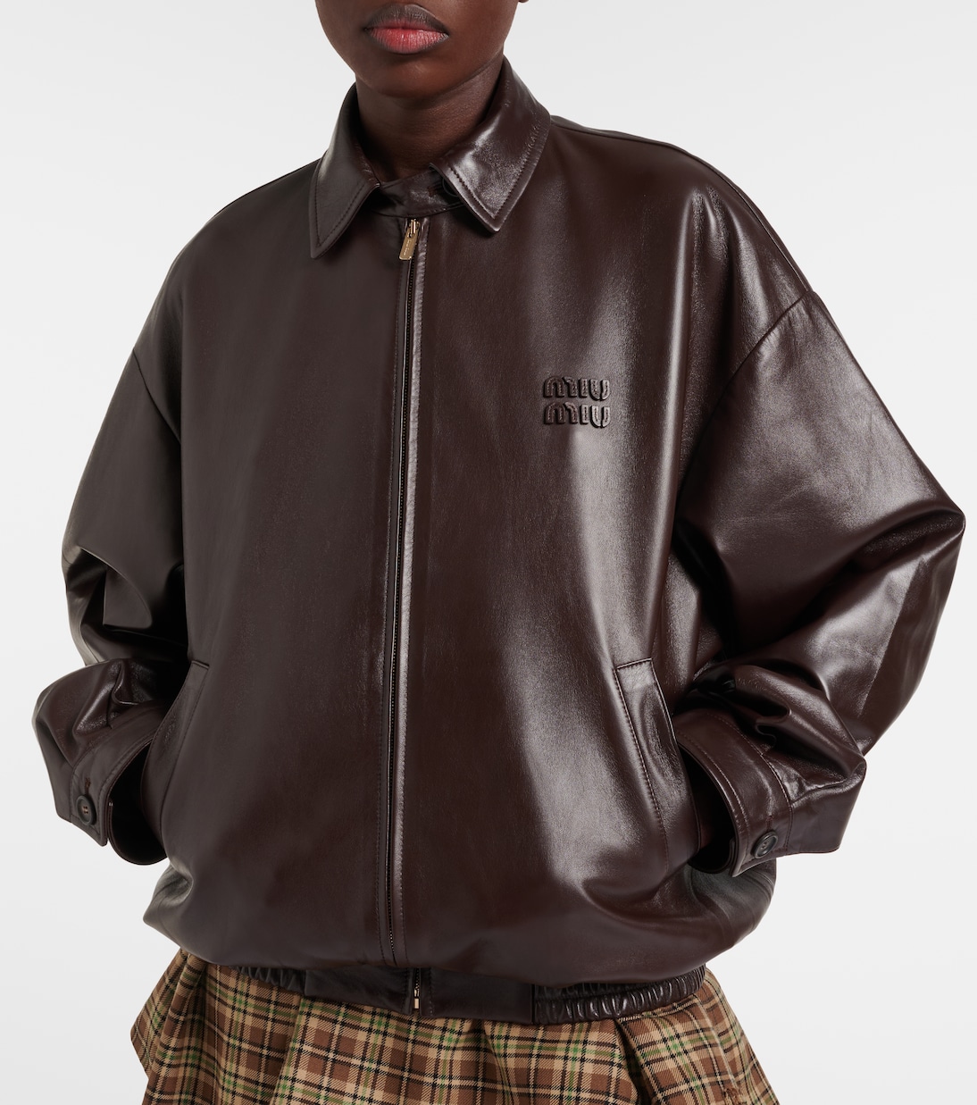 Chaqueta de piel con logo | Miu Miu