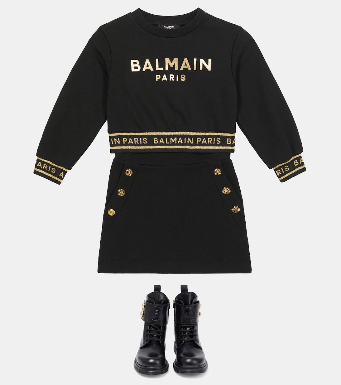 Logo leather ankle boots | Balmain Kids