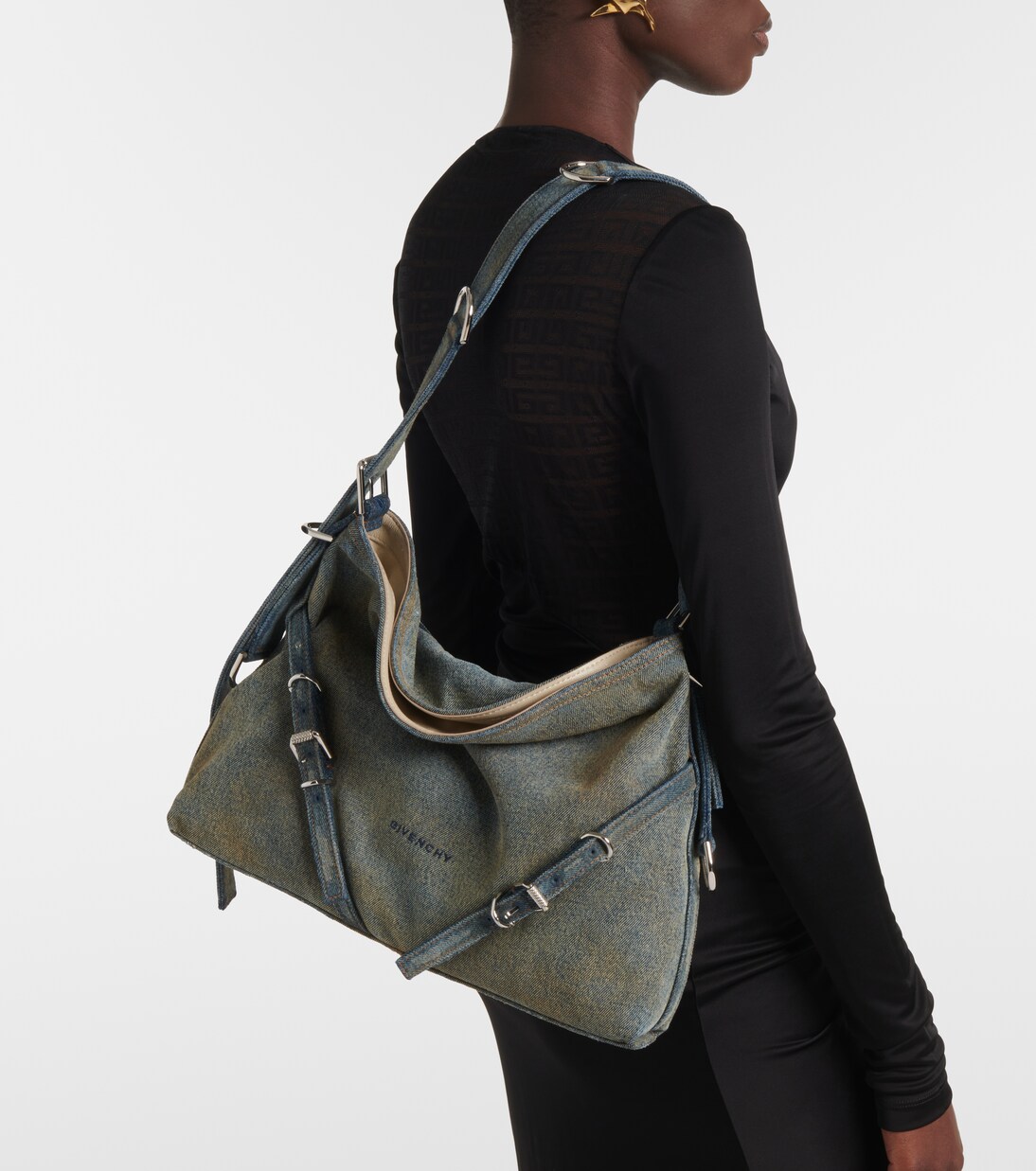Borsa a spalla Voyou Medium in denim | Givenchy
