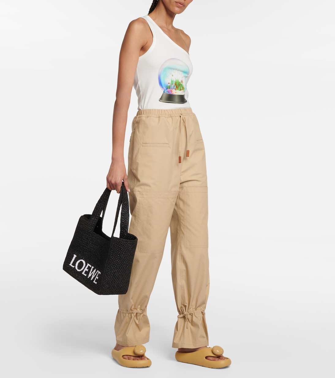 Tote Medium Paula's Ibiza de rafia con logo | Loewe