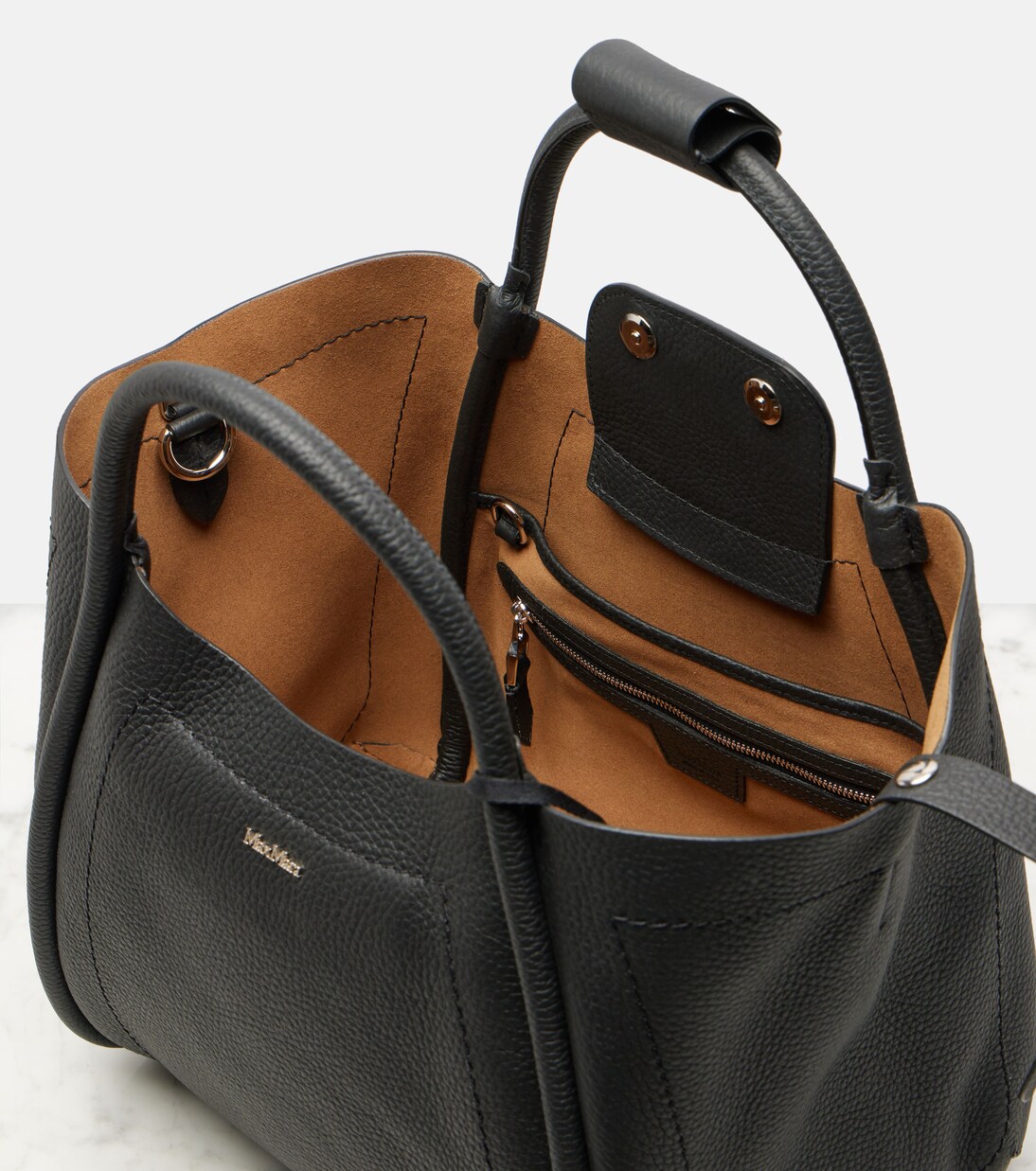 Marine leather tote bag in black - Max Mara | Mytheresa