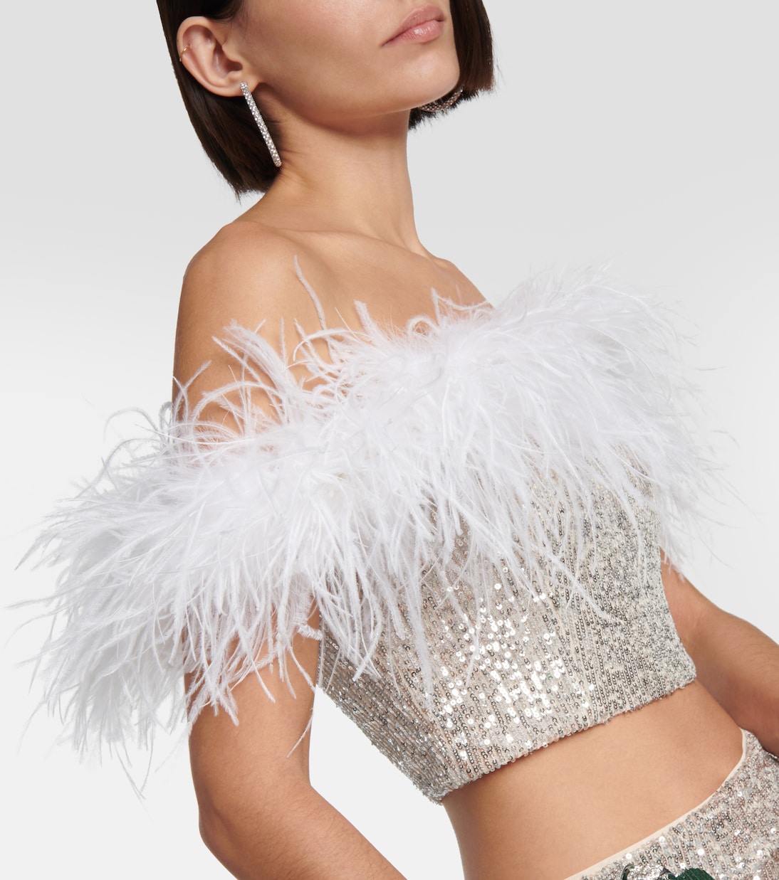 Top cropped con paillettes e piume | Self-Portrait