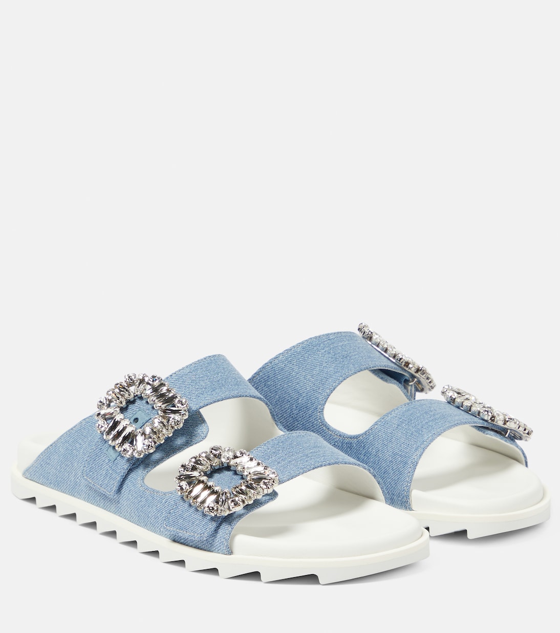 Slidy Viv' embellished denim sandals | Roger Vivier
