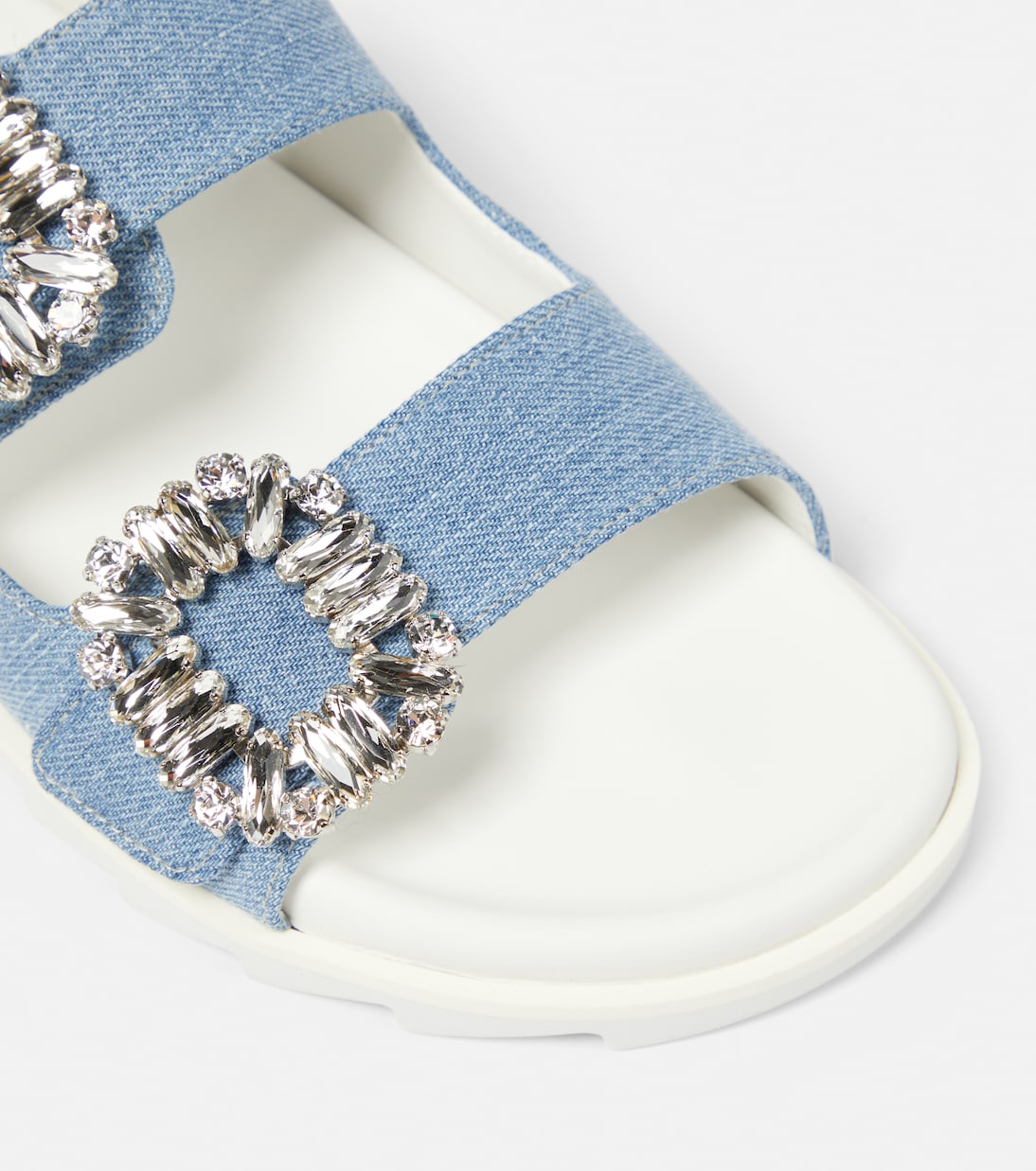 Slidy Viv' embellished denim sandals | Roger Vivier