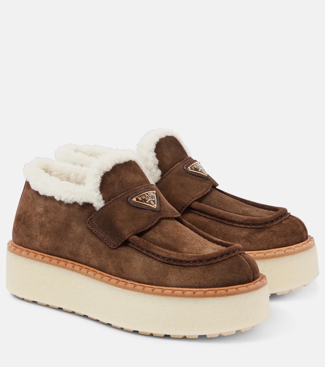 Shearling-lined suede platform loafers | Prada