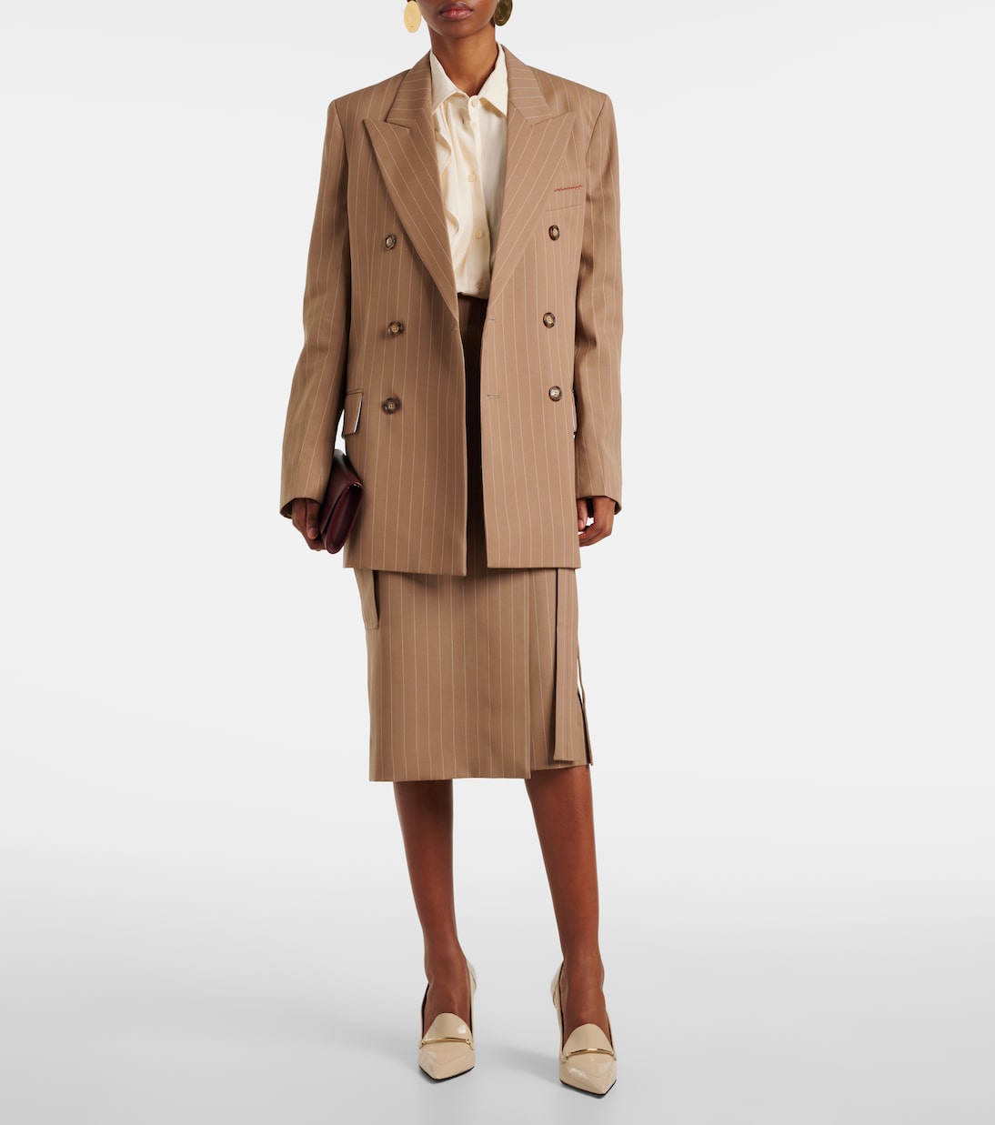 Jupe midi en laine à fines rayures | Victoria Beckham