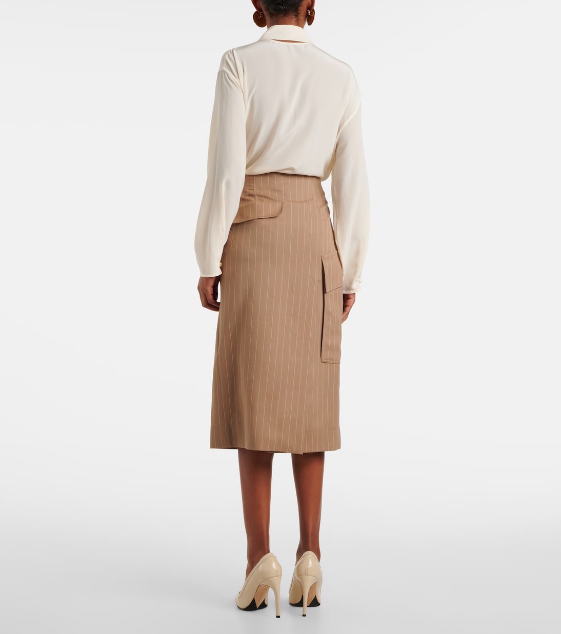 Jupe midi en laine à fines rayures | Victoria Beckham