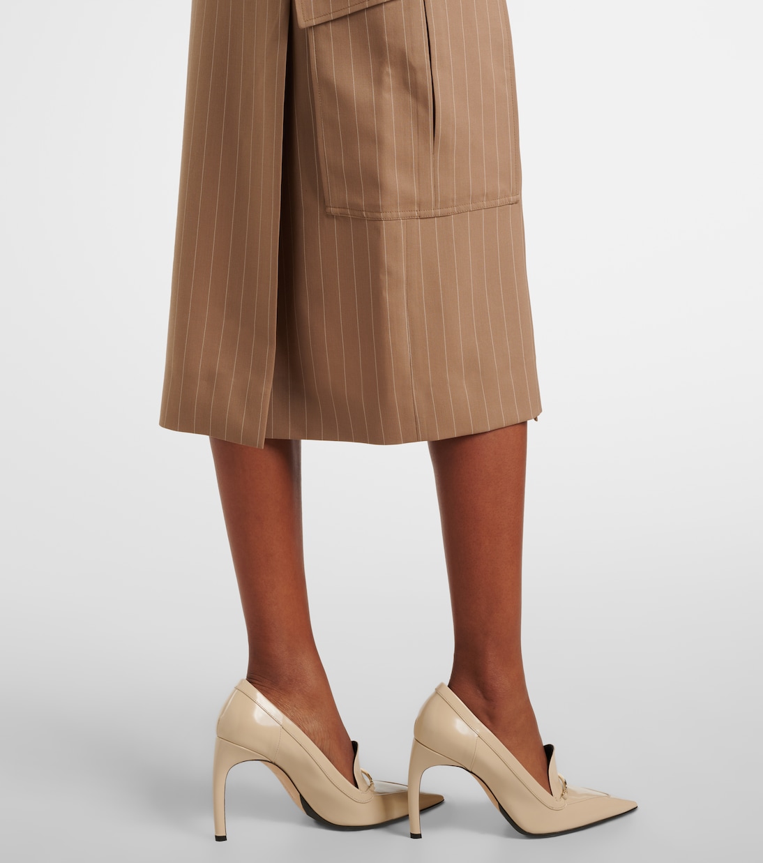 Jupe midi en laine à fines rayures | Victoria Beckham