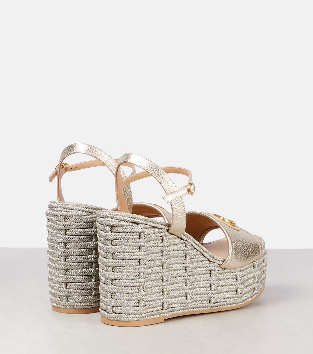 VLogo metallic leather wedge sandals | Valentino Garavani