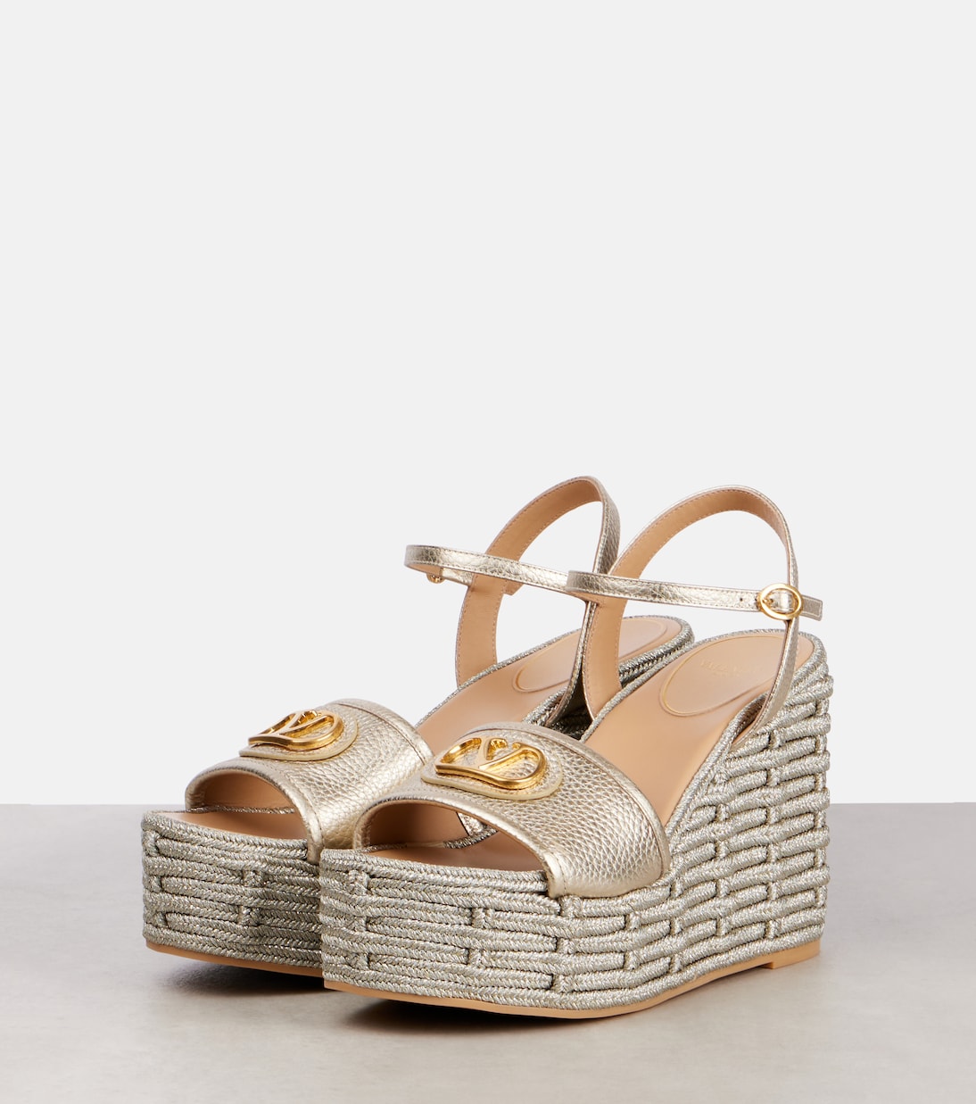 VLogo metallic leather wedge sandals | Valentino Garavani