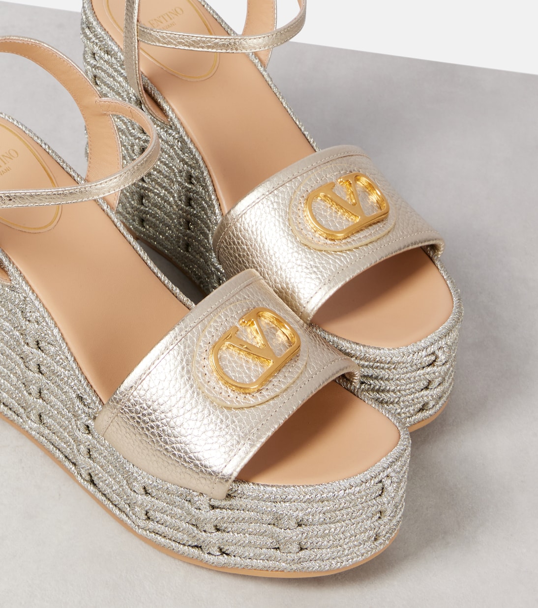 VLogo metallic leather wedge sandals | Valentino Garavani