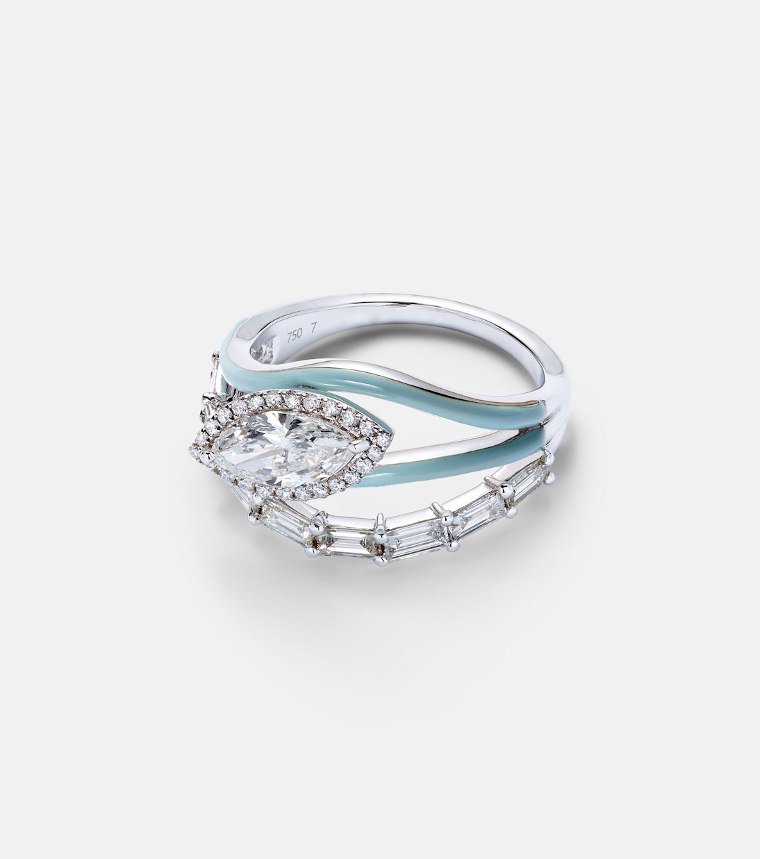 Bague Oasis en or 18 blanc 18 ct, diamants et émail | Kamyen
