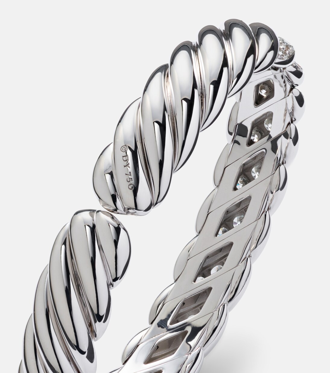 Sculpted Cable Flex 18kt white gold bracelet with diamonds | David Yurman