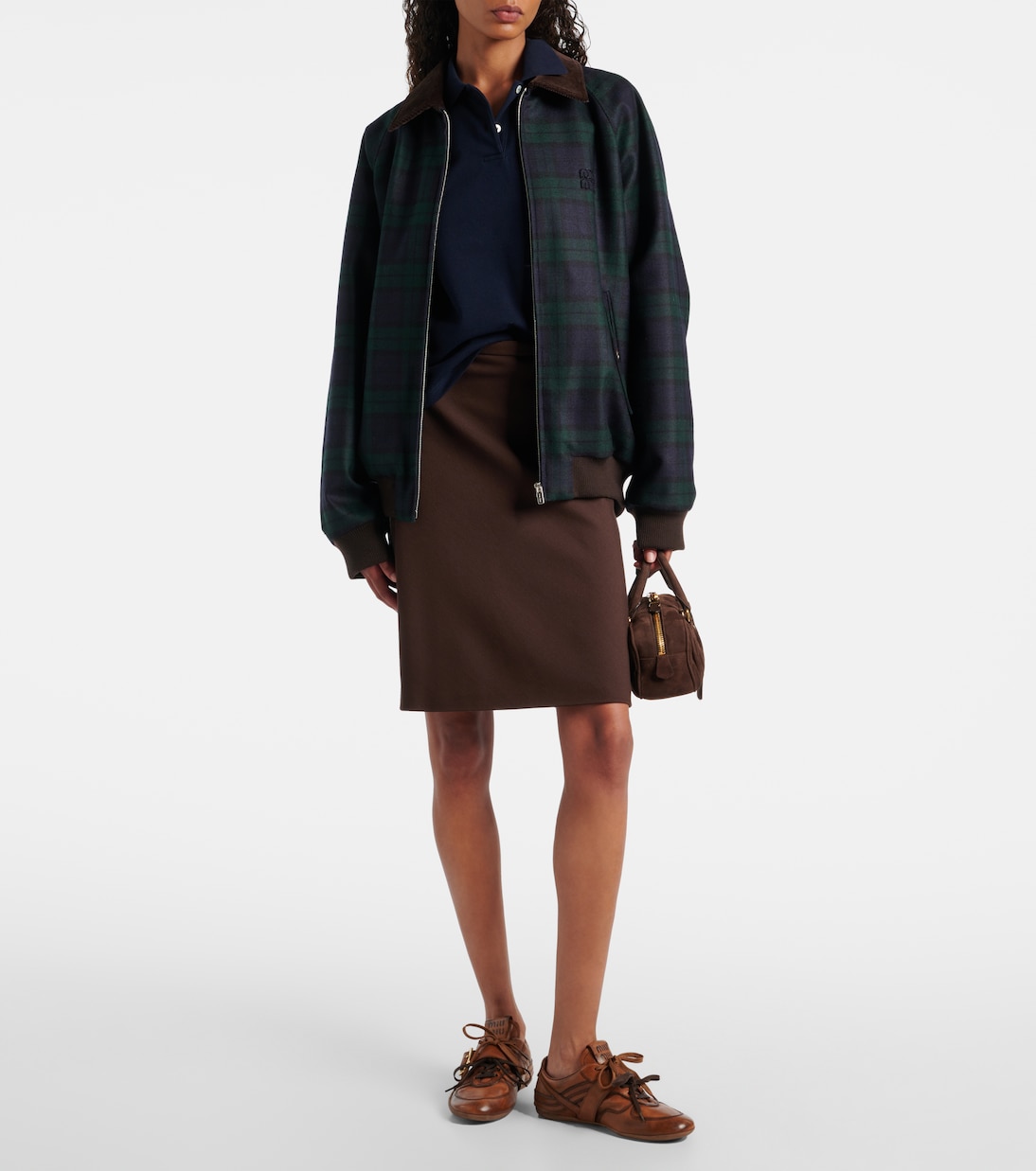 Plaid virgin wool twill blouson jacket  | Miu Miu