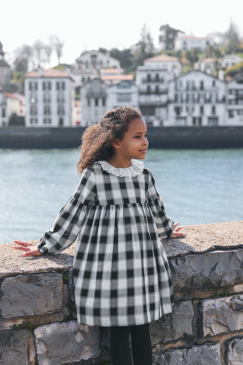 Lace-trimmed checked cotton dress | Tartine et Chocolat
