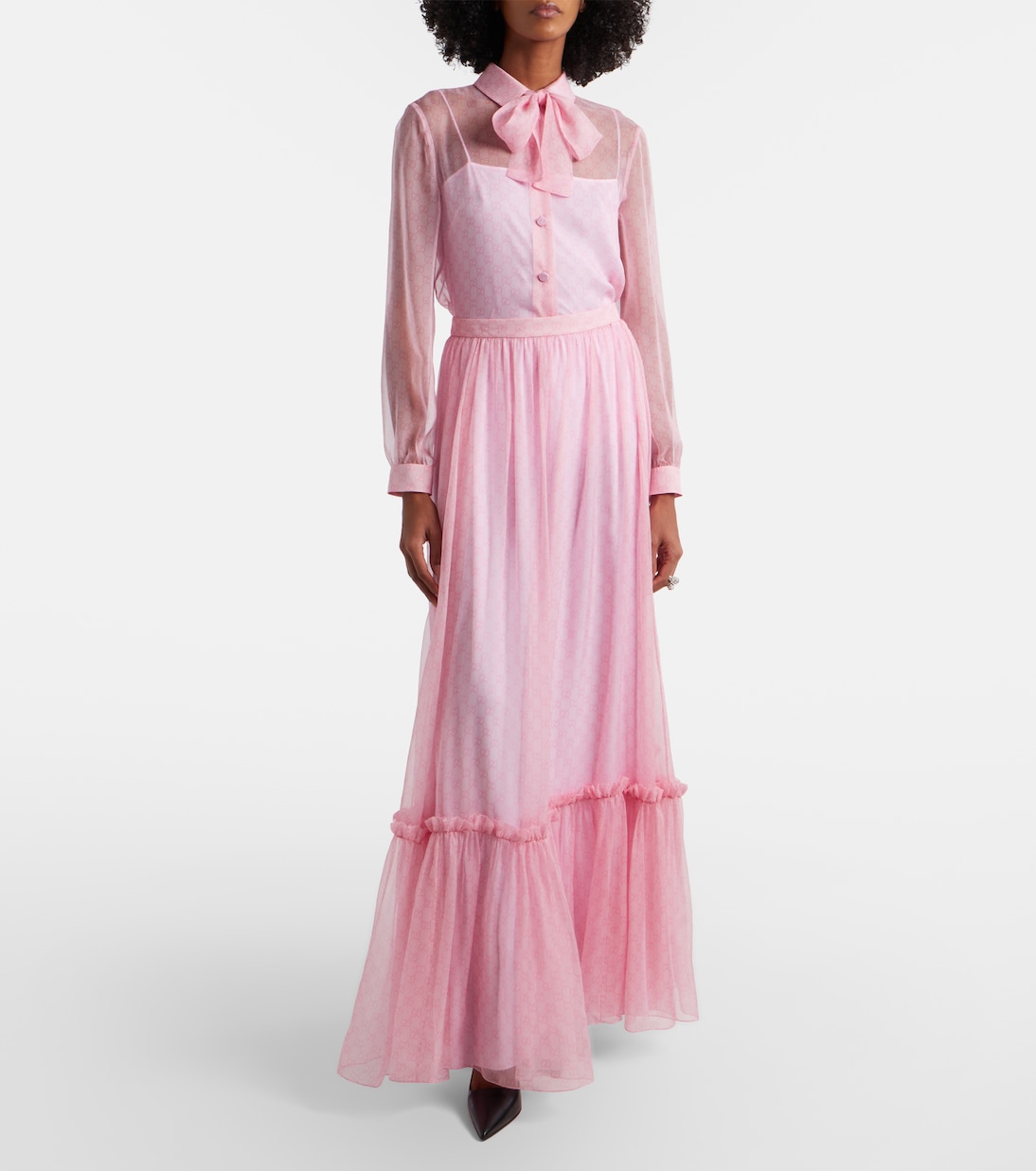 Jupe longue GG imprimée en mousseline de soie | Gucci