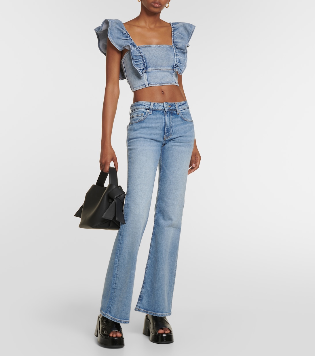 Top cropped di jeans con ruches | Ganni