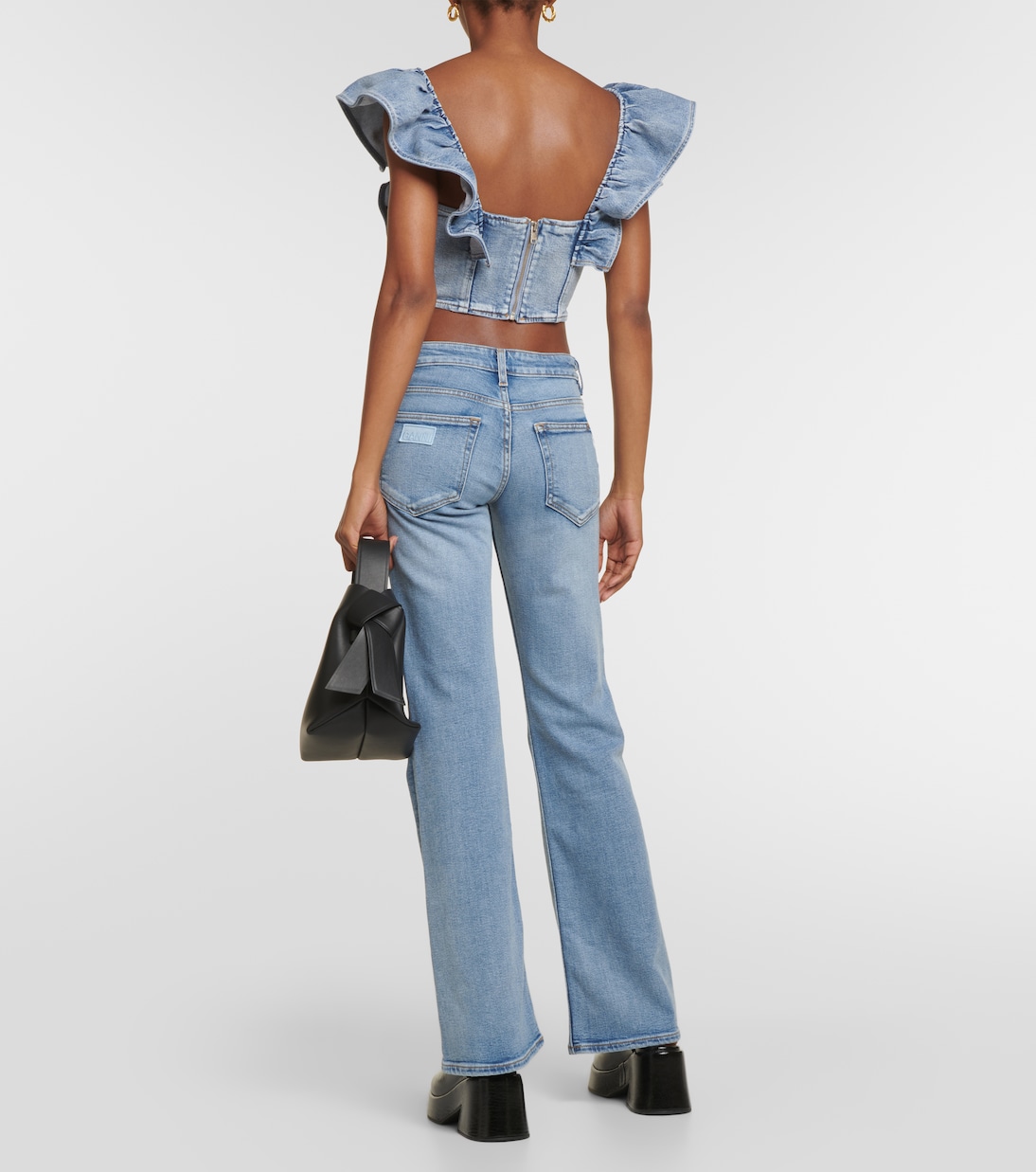Top cropped di jeans con ruches | Ganni