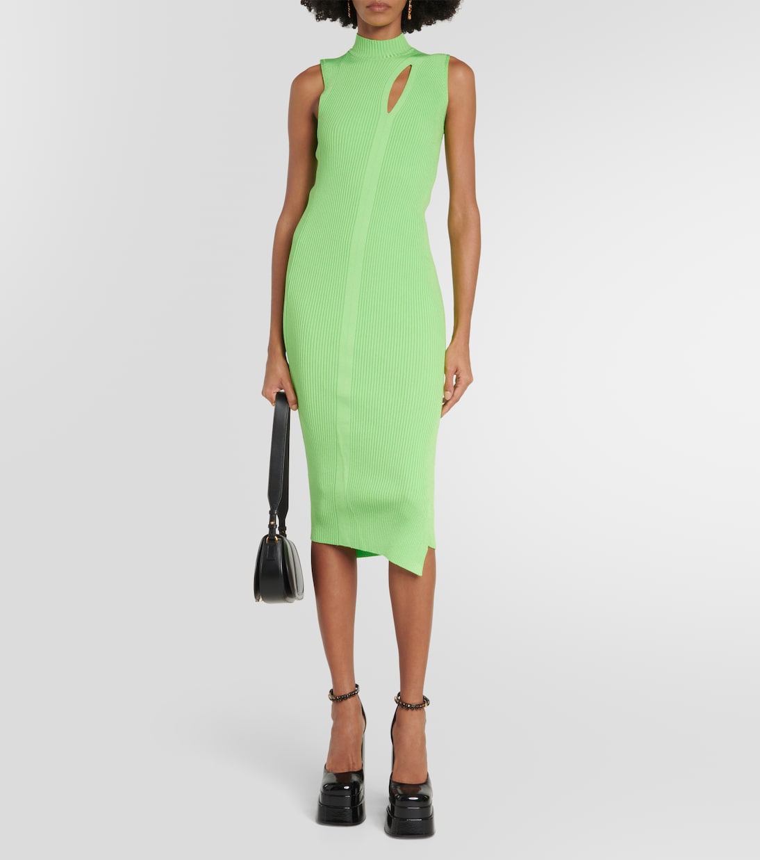 Cutout turtleneck knit midi dress | Versace